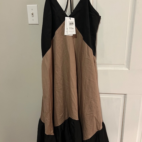 Reiss Natalia Colorblock Tan Black Cotton Maxi Dress UK 10 US 6 NWT - Picture 3 of 3